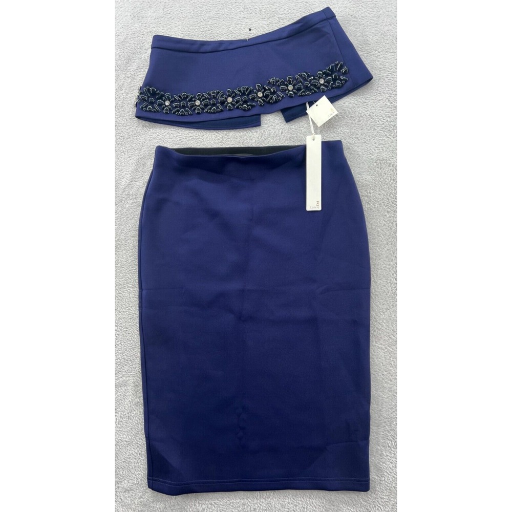 Line & Dot Crop Top Pencil Skirt Set Womens S Royal Blue 2 Piece Beaded LS5141A